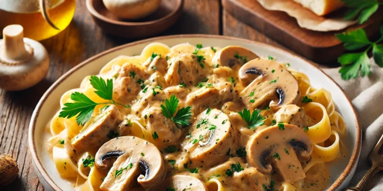 Кремообразен пилешки строганов с гъби Кремообразен пилешки строганов