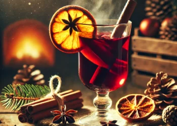 Чаша ароматно греяно вино с портокал