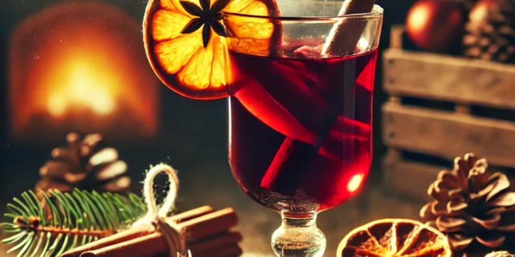 Чаша ароматно греяно вино с портокал