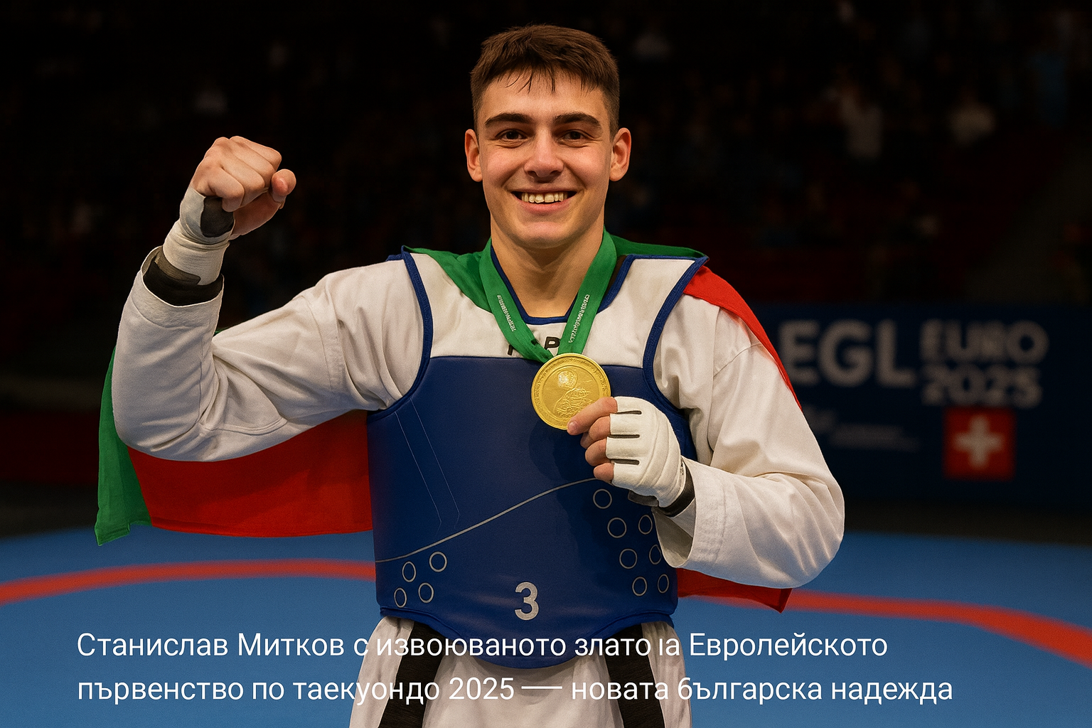България отново на върха в таекуондото Митков след триумфалния финал в Егъл, Швейцария — усмивка, характер и медал, който върна България на върха на европейското таекуондо.