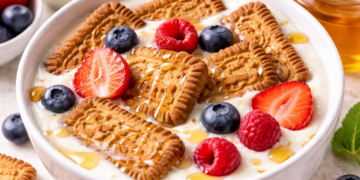 Бисквити, потопени в мляко с мед и пресни плодове – модерна закуска десерт, популярна в социалните мрежи и позната в България отдавна