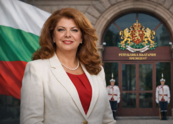 Илияна Йотова пред сградата на Президентството в София след встъпването ѝ в длъжност като нов президент на България през 2026 година