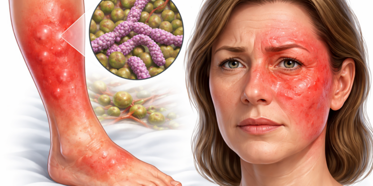 Червен вятър (еризипел) – зачервена и възпалена кожа при бактериална инфекция