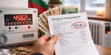 Фактура за електроенергия с висока сметка от 672 лева до електромер в български дом
