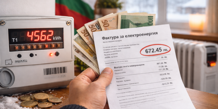 Фактура за електроенергия с висока сметка от 672 лева до електромер в български дом