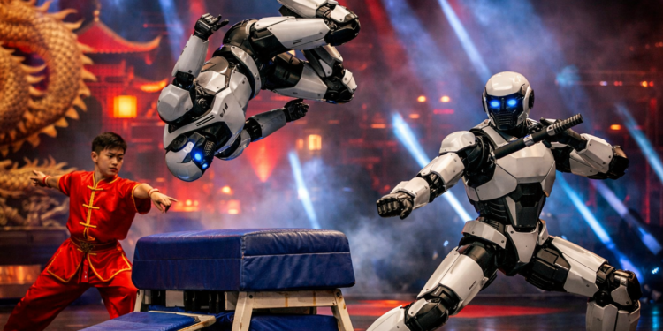 Китай показа бъдещето: хуманоидните роботи вече правят кунг фу и акробатика Хуманоидни роботи от Китай изпълняват кунг фу и акробатични скокове по време на технологична демонстрация