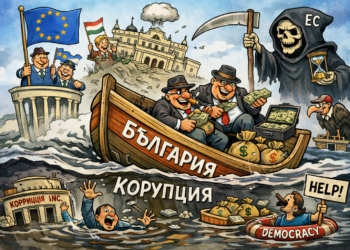Карикатура, показваща как корупцията потапя България и я поставя на дъното на ЕС