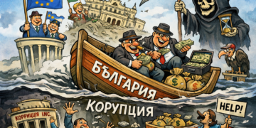 Карикатура, показваща как корупцията потапя България и я поставя на дъното на ЕС