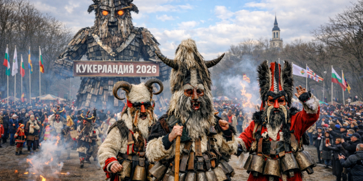 Кукери по време на Международния маскараден фестивал Кукерландия 2026 в Ямбол пред рекорден брой посетители