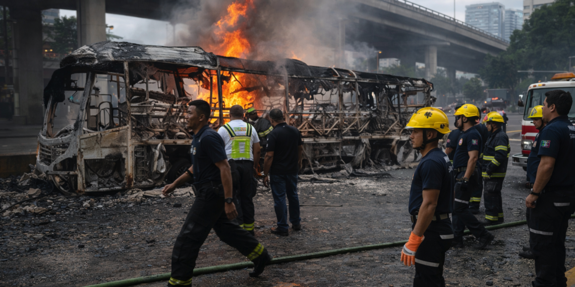 НОВИНИ Горящ автобус по време на безредиците в Мексико след убийството на Ел Менчо през 2026 година