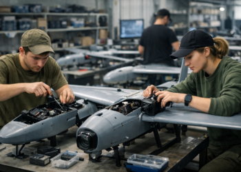 Украински инженери сглобяват дронове в модерна производствена база като част от технологичните инвестиции на страната през 2026 г.