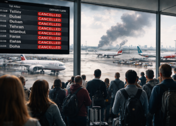 Самолети на летище при отменени полети заради войната в Иран през 2026 година