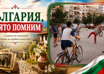 Детството през 90-те в България – деца играят с топка и колела пред блока