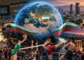Илюстративен колаж със земно кълбо, българско знаме, заседателна зала, спорт и културни събития към седмичния обзор.