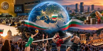 Светът и България под лупа: обзор 21–27 септември 2026 г. Илюстративен колаж със земно кълбо, българско знаме, заседателна зала, спорт и културни събития към седмичния обзор.