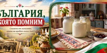 Кисело мляко в стъклени бурканчета върху маса в стара българска кухня