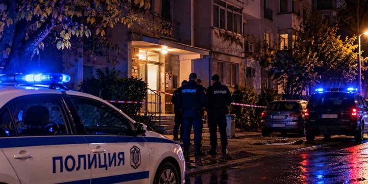 Полицейски автомобили и служители пред жилищна сграда – илюстрация към новината за убийство в Пловдив, при което е обвинен 14-годишен.