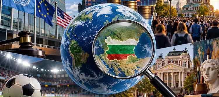Светът и България под лупа: Седмичен обзор (5–11 октомври 2026 г.) Светът и България под лупа – глобус с карта на България, международна политика, икономика, спорт и култура.
