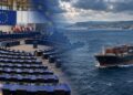 Илюстрация на Европейския парламент и търговски кораб в Черно море